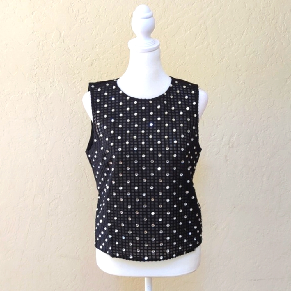 Endless Rose Black Mesh Sleeveless Rhinestone Embellished Top Size Medium